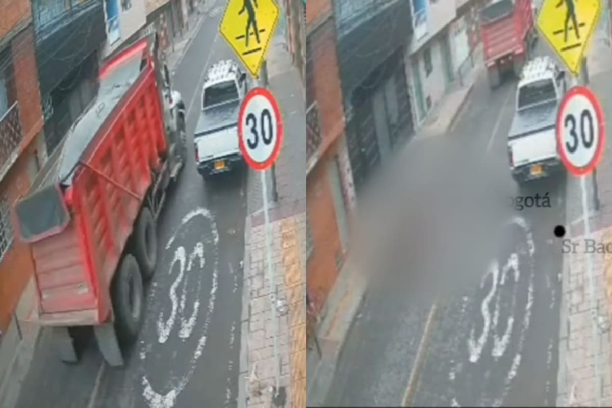 Una mujer embarazada falleció tras un fuerte accidente entre una motocicleta y una volqueta. // Foto: captura de video - X @PasaenBogota.