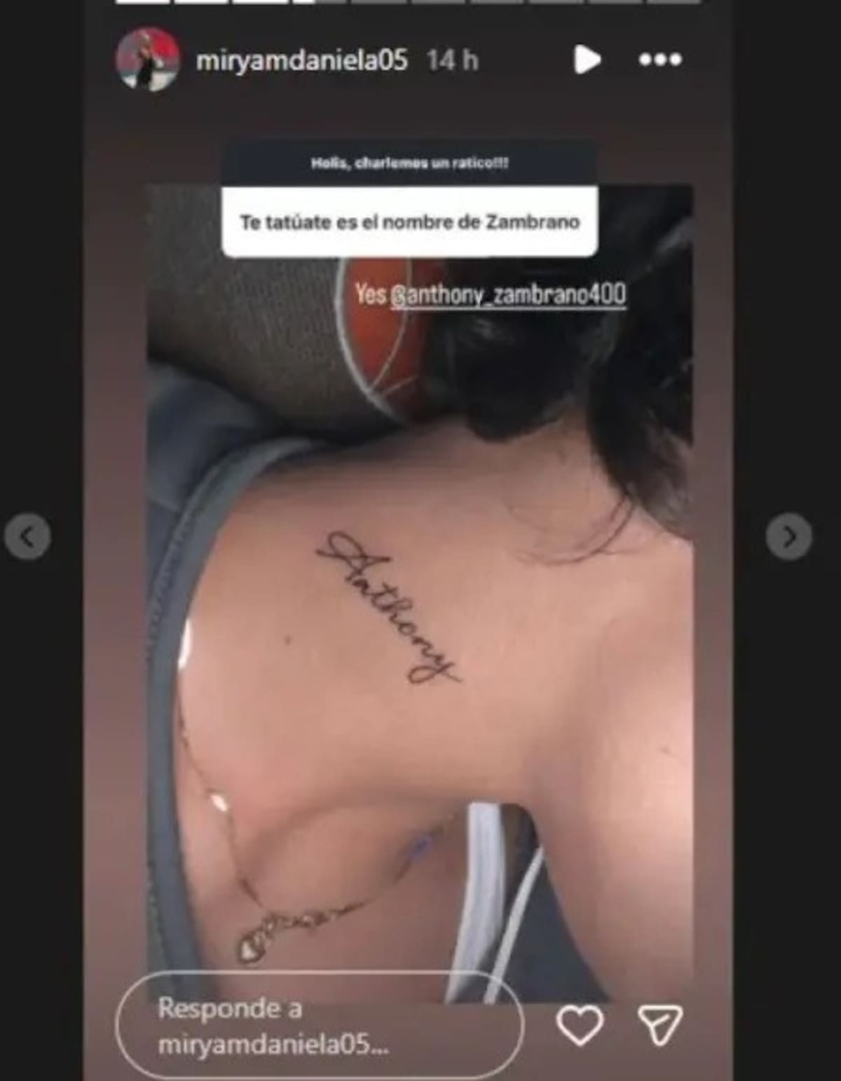 ¿Qué decía el tatuaje de Myrian? Esto reveló la campeona. // Foto tomada de IG @miryamdaniela05