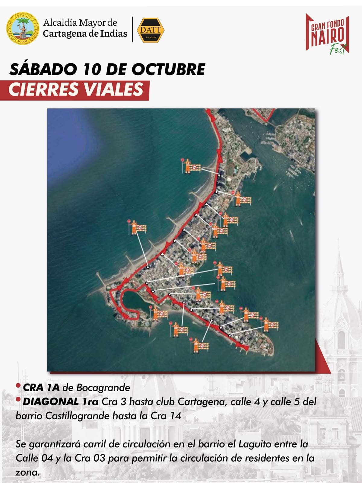 Cierres viales para el sábado 10 de octubre // Cortesía: Alcaldía de Cartagena.