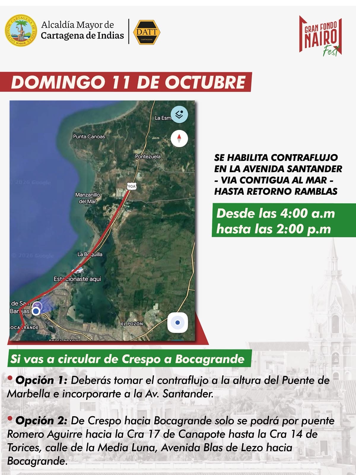 Recorrido carrera ciclismo del domingo 11 de octubre // Cortesía: Alcaldía de Cartagena.