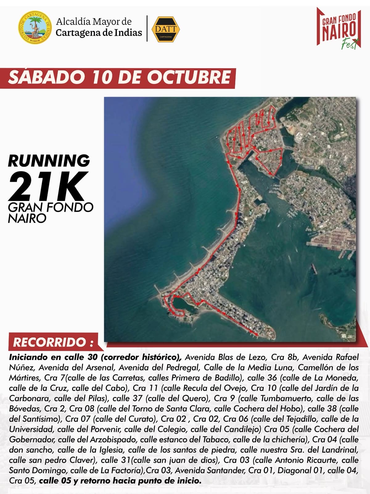 Recorrido carrera Running 21k // Cortesía: Alcaldía de Cartgena.