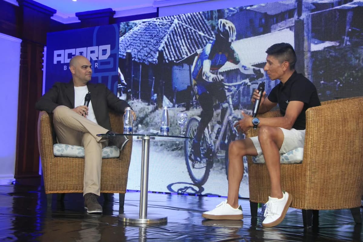 El exciclista colombiano Nairo Quintana en un conversatorio en Cartagena con Acord Bolívar. //Foto: Julio Castaño Beltrán - El Universal.