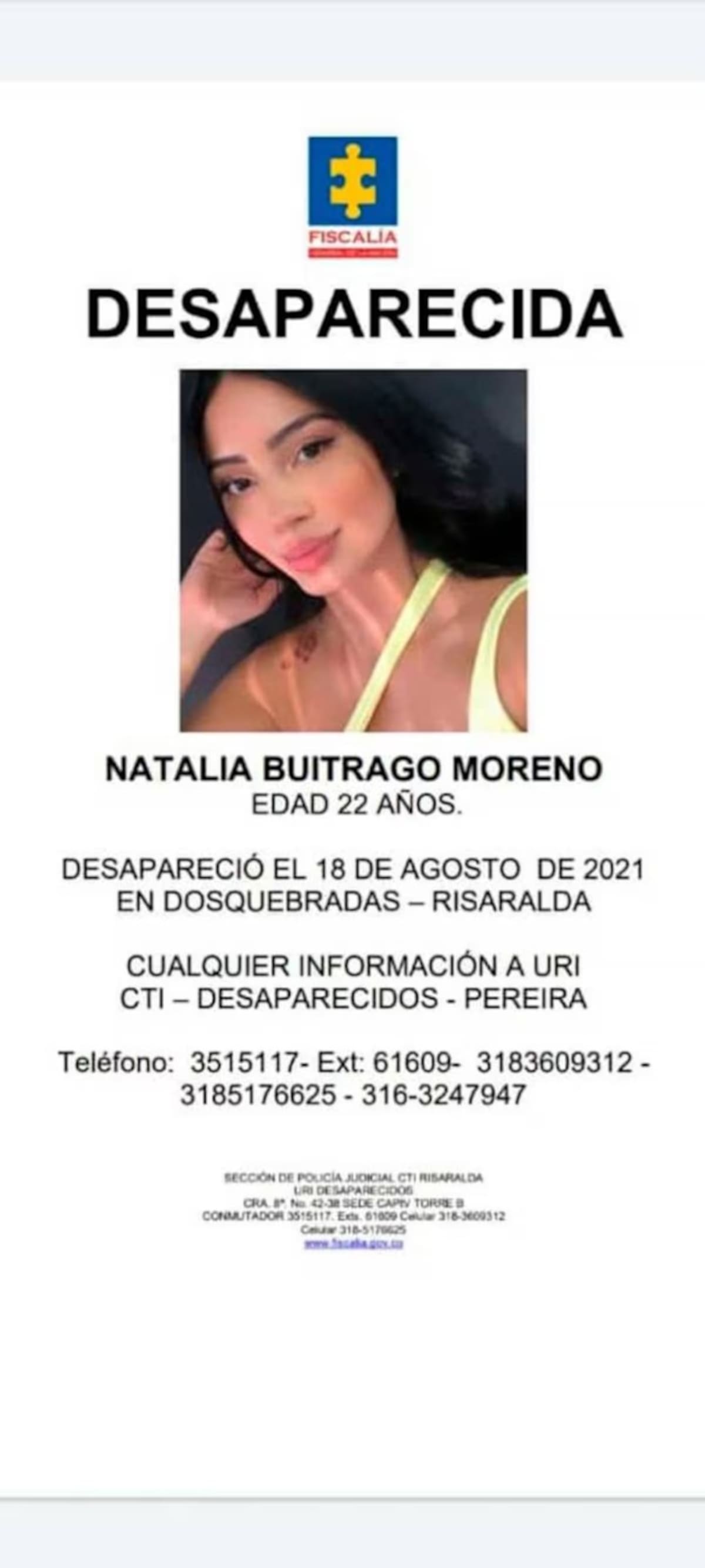 La madre de Natalia dice que esta búsqueda no ha sido fácil, “ha sido costosa, pero no importa. Es mucho lo que me ha tocado luchar, muchas las informaciones que he recibido, pero no descansaré hasta saber que pasó con mi hija”.