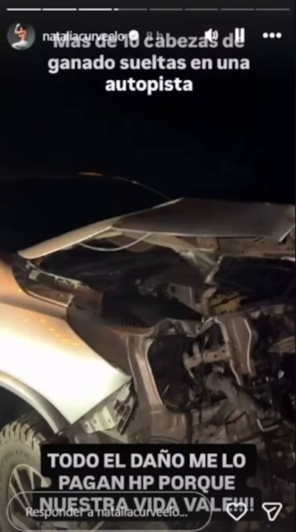 La cantante compartió foto de cómo quedó el carro tras el accidente. //Foto: IG @nataliacurveelo.