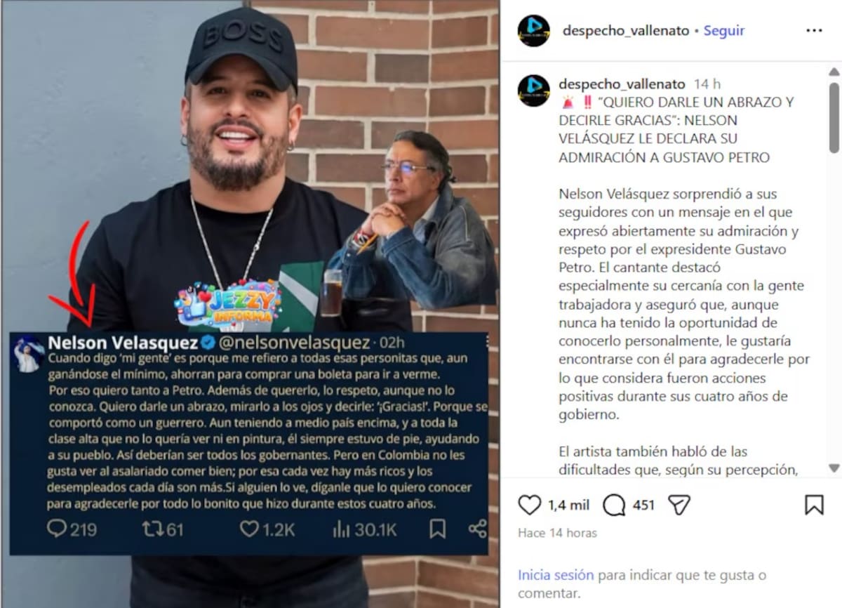 Nelson Velásquez se pronuncia sobre su relación con Gustavo Petro. //Foto: @despecho_vallenato.