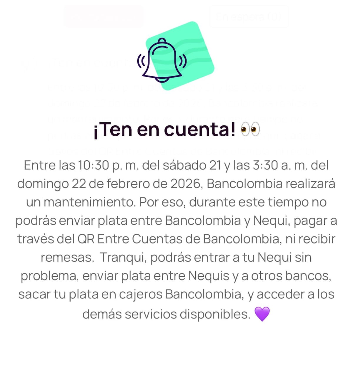 Nequi y Bancolombia no funcionarán en estas fechas. // Foto: captura de pantalla.