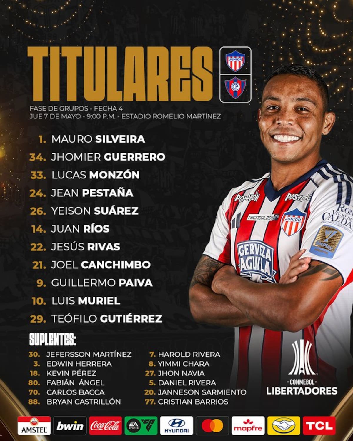 Nómina titular de Junior.//Cortesía @JuniorFC.