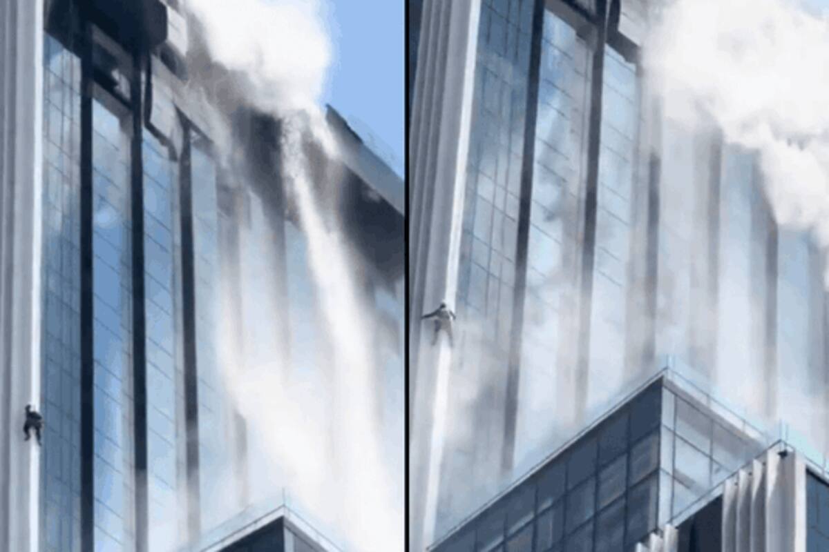 Video viral: trabajador queda colgado en rascacielos tras terremoto