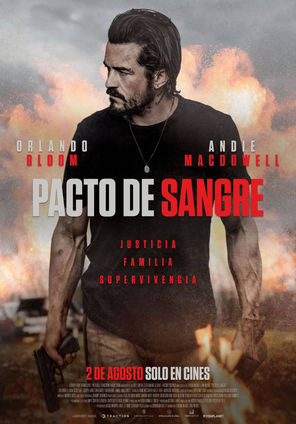 Orlando Bloom y Andie Macdowell en el thriller ‘Pacto de sangre’. // Foto: Tomada de internet.