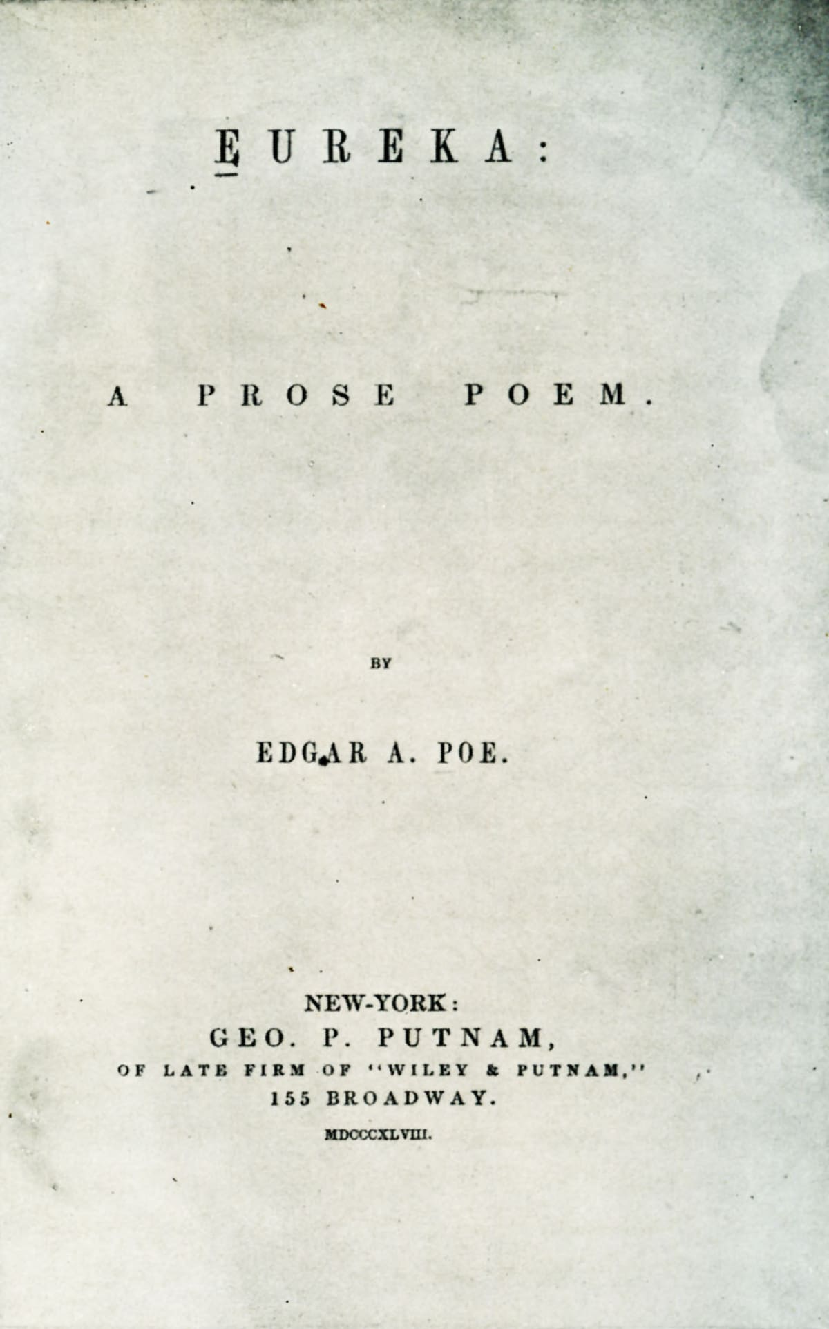 Página titular de Eureka, de Edgar Allan Poe. //Foto: cortesía.