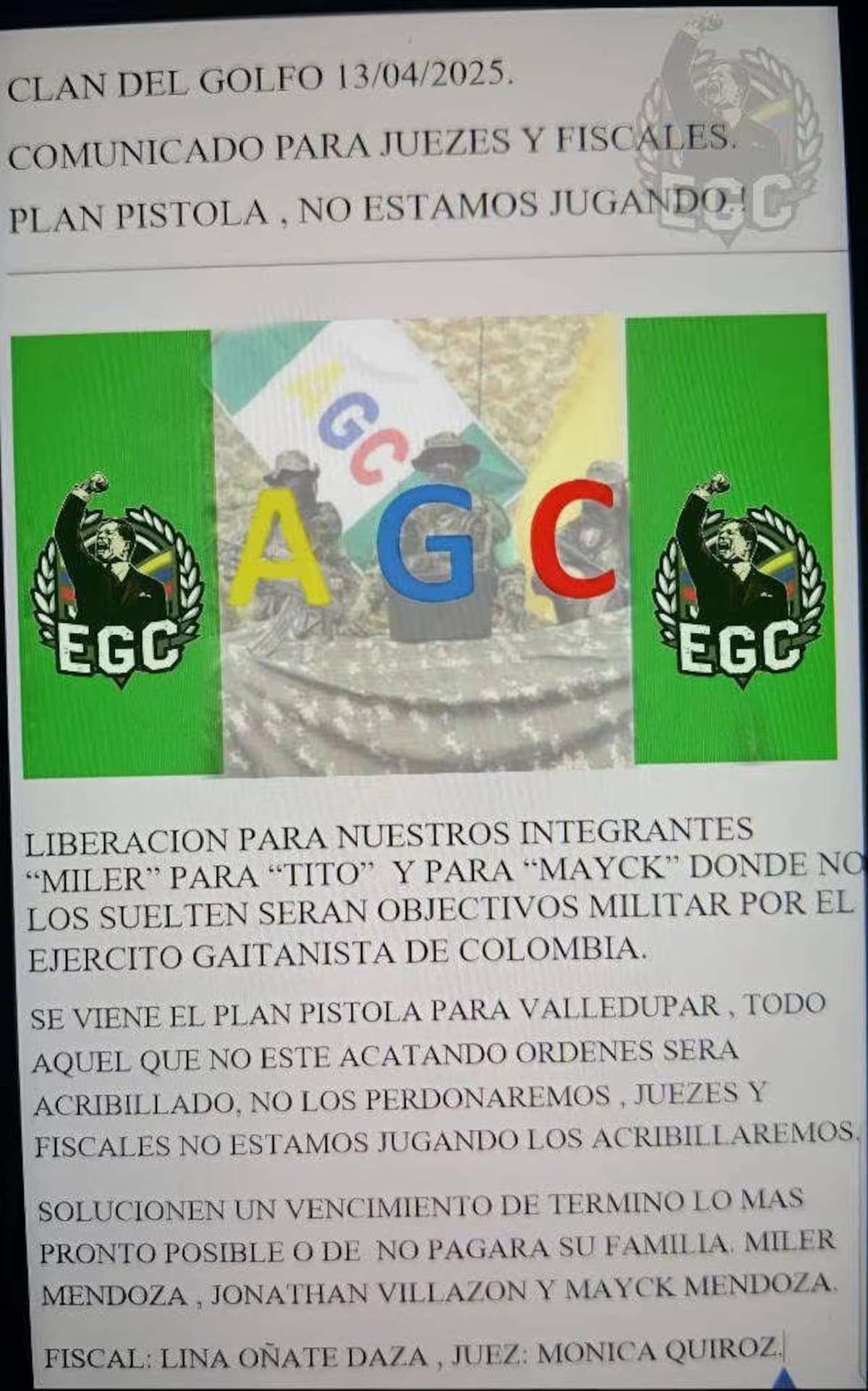 El Clan del Golfo emprenderá plan pistola contra funcionarios en Valledupar, Cesar. // Foto: SEMANA