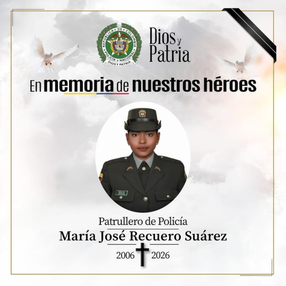 La patrullera María José Recuero Suárez murió este sábado, 24 de octubre, tras resultar herida durante un intercambio de disparos en el barrio Industrial, en Cali. La Policía busca a los demás implicados en el presunto intento de hurto. //FOTO: @POLICÍACOLOMBIA