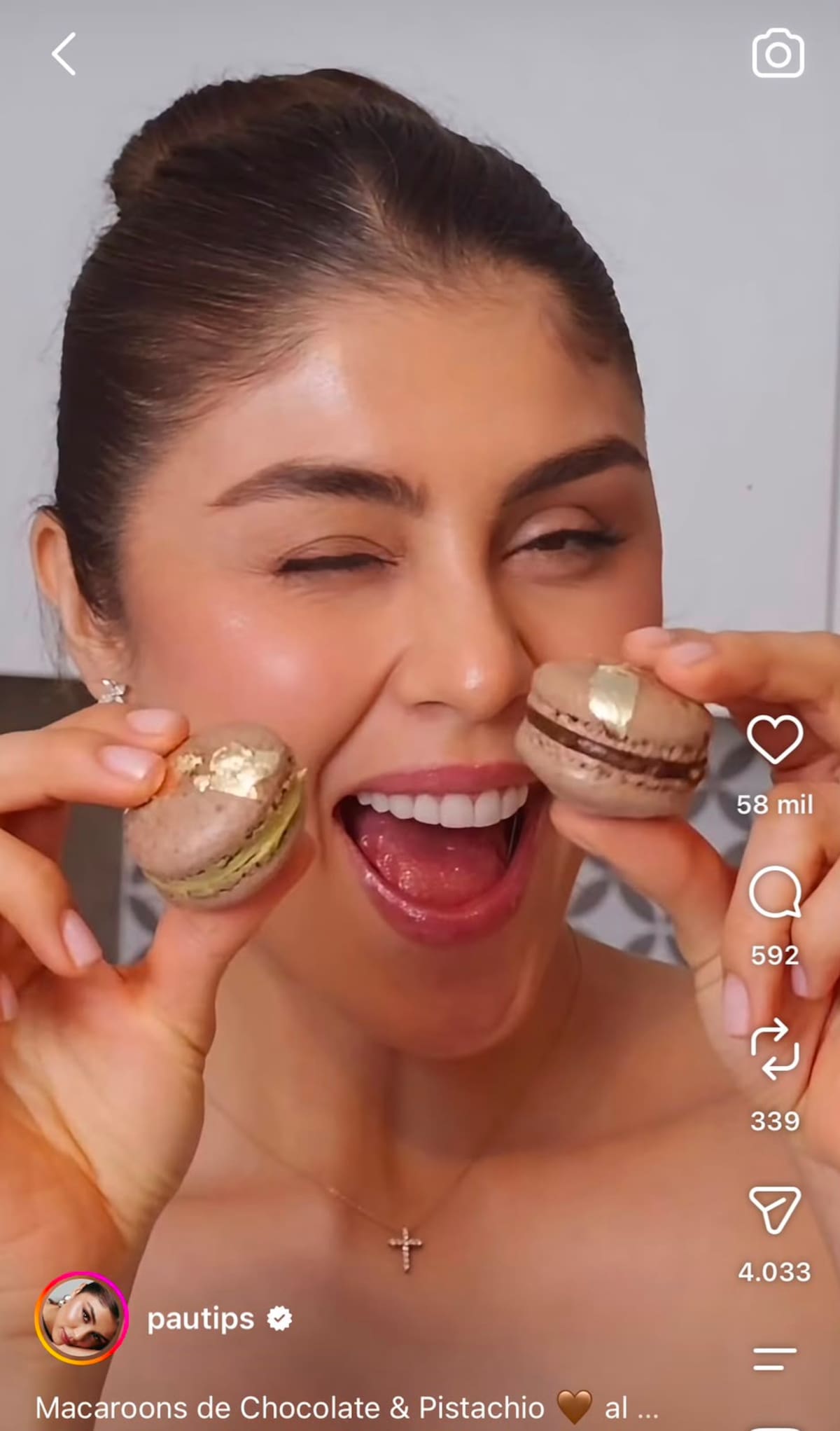 Pautips compartió en Instagram una imagen de los macarrones de chocolate y pistacho que preparó durante su participación en "MasterChef Celebrity Colombia". // Foto: Captura de video/ Instagram: @pautips