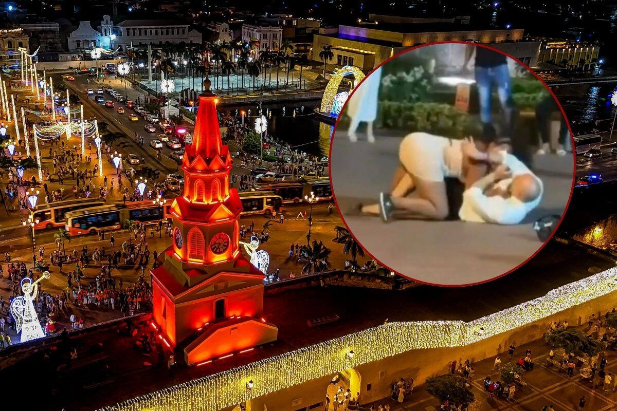 ¡Tremenda pelea! Mujer se fue a los golpes con un hombre frente a la Torre del Reloj