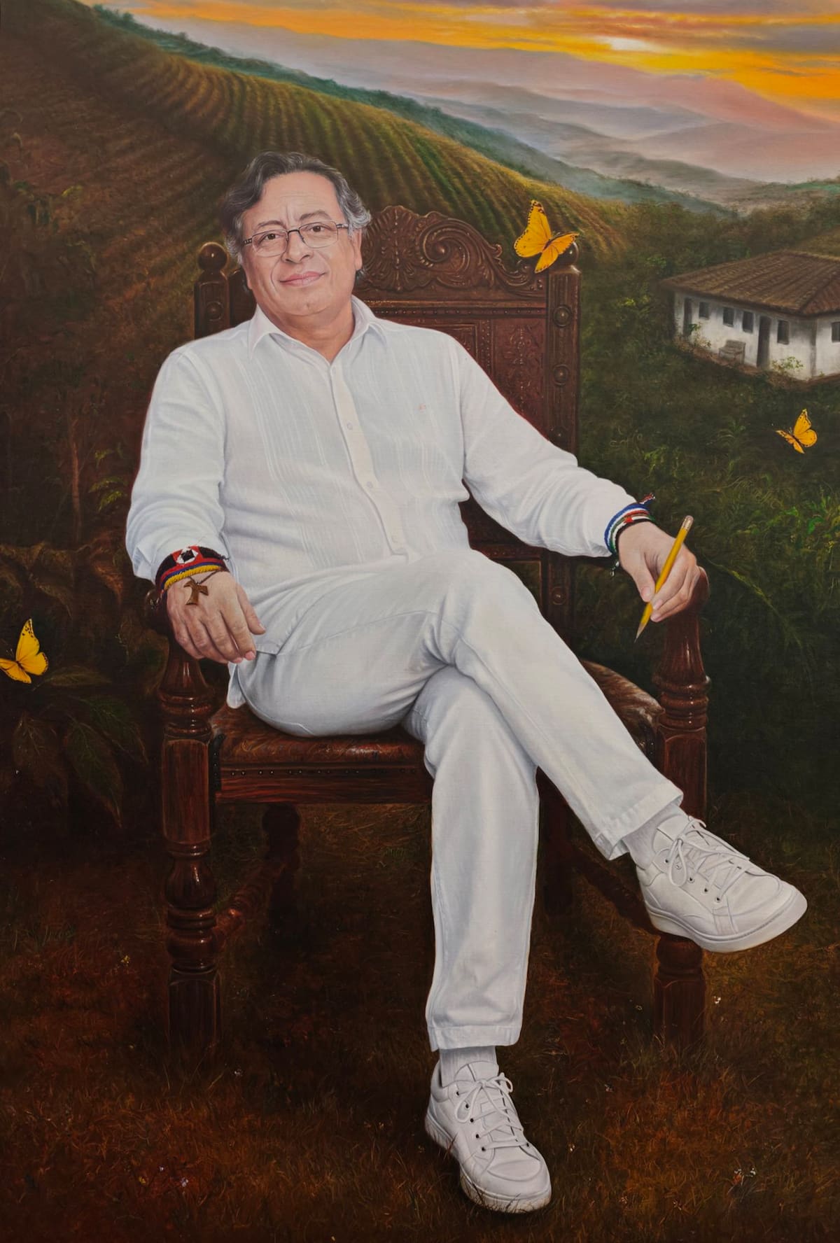 Fotografía tomada de la cuenta oficial en X @petrogustavo que muestra una pintura en la que aparece el mandatario colombiano, Gustavo Petro. Petro presentó este domingo el retrato suyo que estará en la galería de exmandatarios de la Casa de Nariño, sede del gobierno, cuando deje el cargo el próximo 7 de agosto. // Foto: EFE/ @petrogustavo /SOLO USO EDITORIAL.