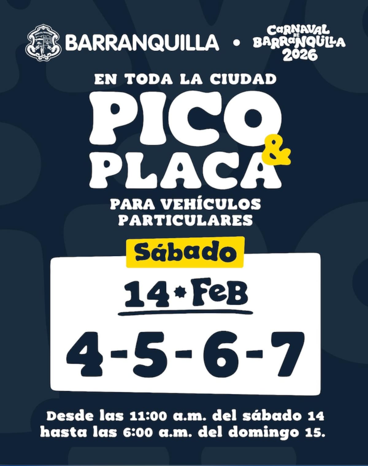 Pico y placa en Barranquilla para particulares para el día sábado de carnaval.//Cortesía @TransitoBaq.