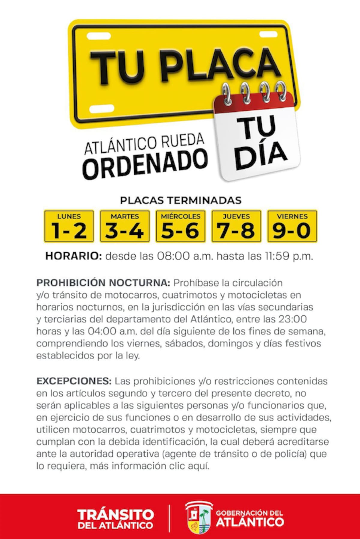 La Gobernación del Atlántico, a través del Instituto de Tránsito del Atlántico, expidió el Decreto No. 000362, mediante el cual se adoptan medidas para implementar el pico y placa de motocarros, cuatrimotos y motocicleta las vías secundarias //Cortesía Gobernacion del Atlántico.