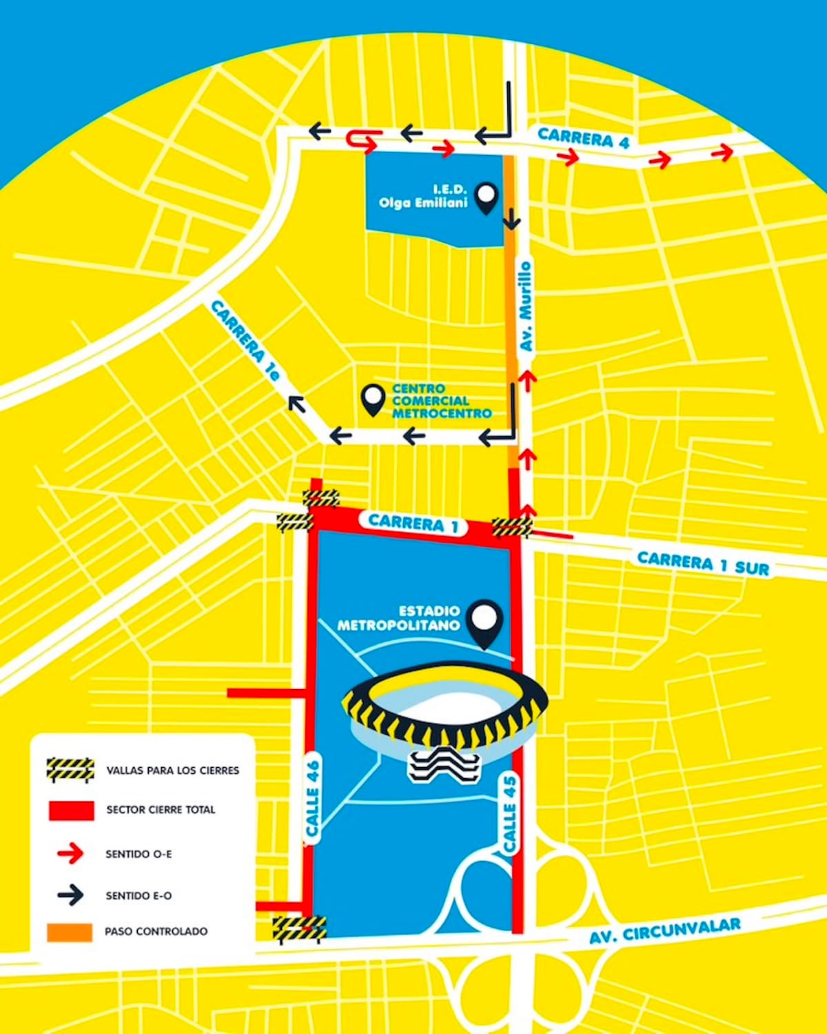 Este el mapa-guía para que los que van al concierto de Shakira en el estadio Roberto Meléndez de Barranquilla se guíen puedan arribar sin. contratiempos.//Cortesía.