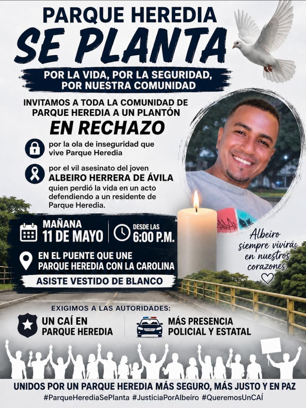 Comunidad de Parque Heredia convoca un plantón este lunes 11 de mayo. // Imagen compartida por redes sociales