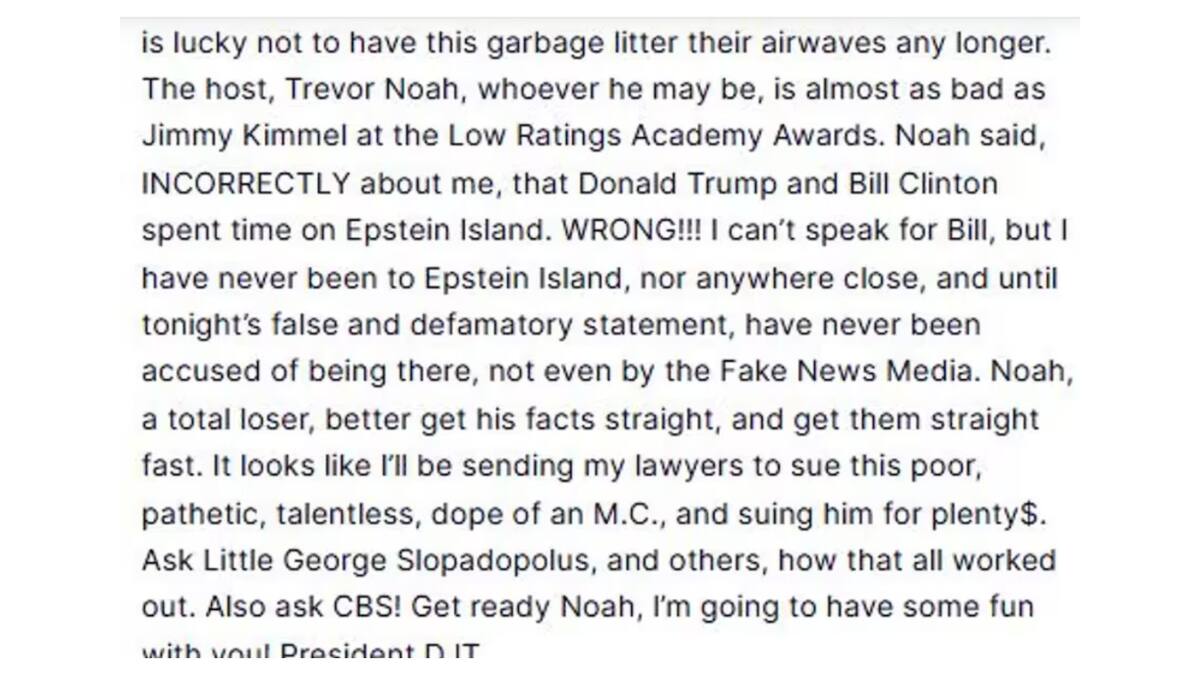 Polémica en los Grammy: Trump acusa a Trevor Noah y habla de demanda. // Mensaje de Donald Trump