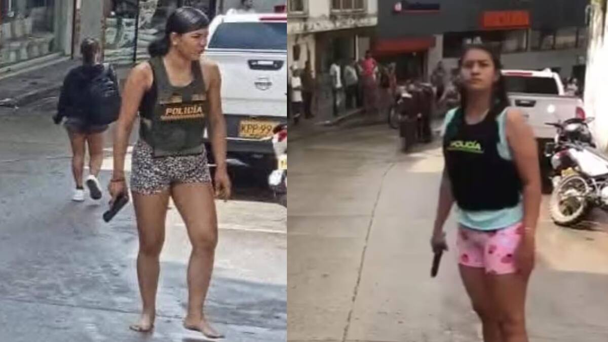 Las dos policías en pijama que enfrentaron a delincuentes del Clan del Golfo en Remedios, Antioquia. // Captura de video.