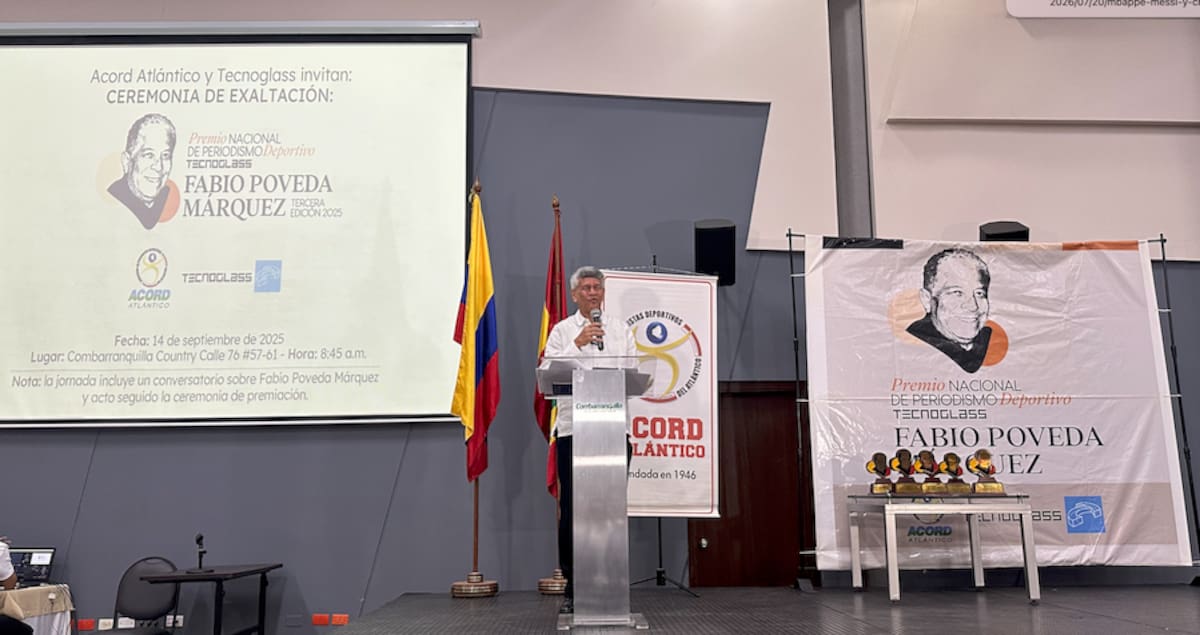 Estewil Quesada Fernández, presidente de Acord Atlántico y vicepresidente de Acord Colombia, durante la ceremonia del Premio Nacional Deportivo Tecnoglass-Fabio Poveda Márquez 2025.//El Universal.