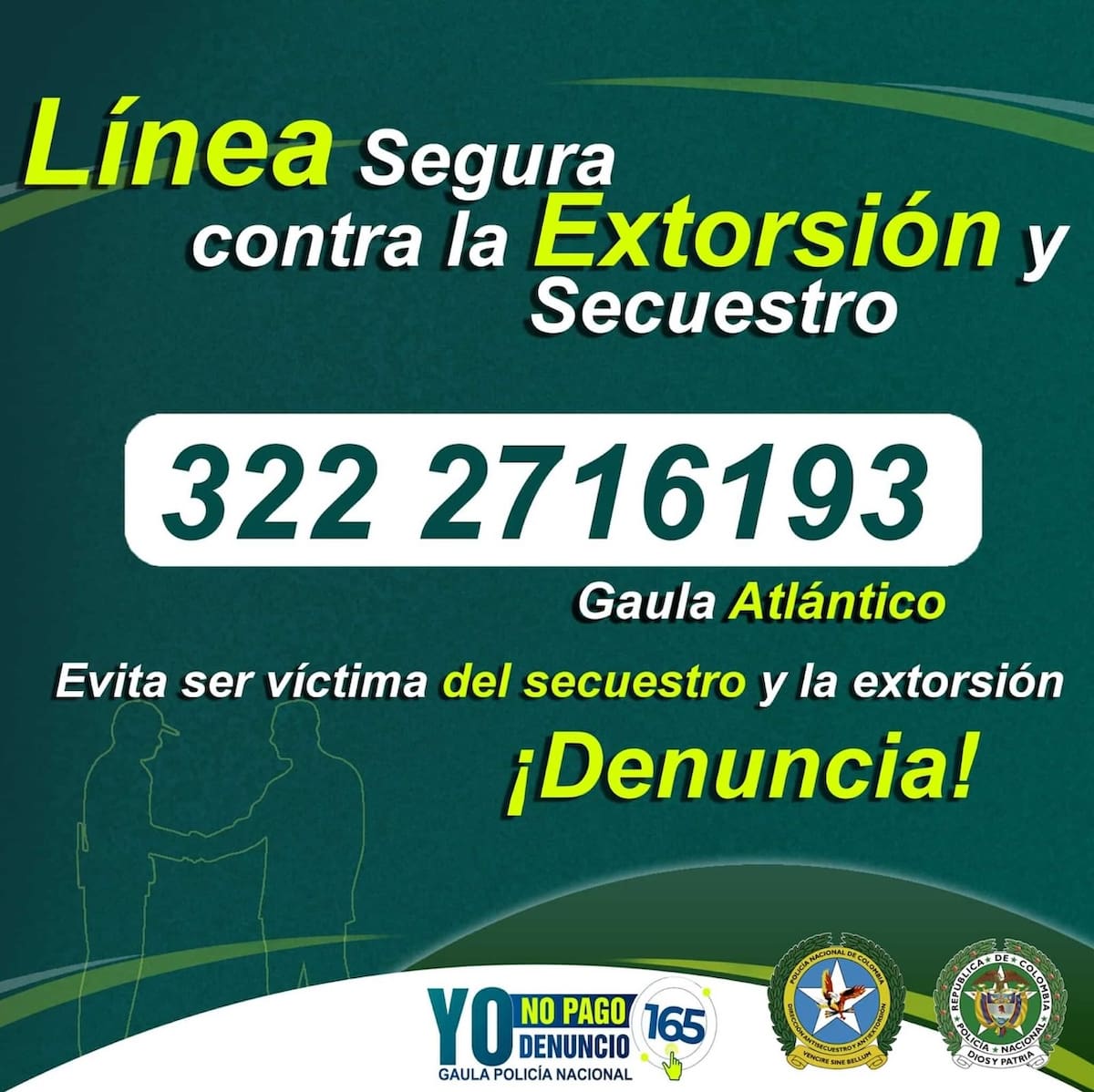 El Departamento de Policía Atlántico inició la campaña de “Disuasión y Prevención”, contra la extorsión y el secuestro.//Cortesía.