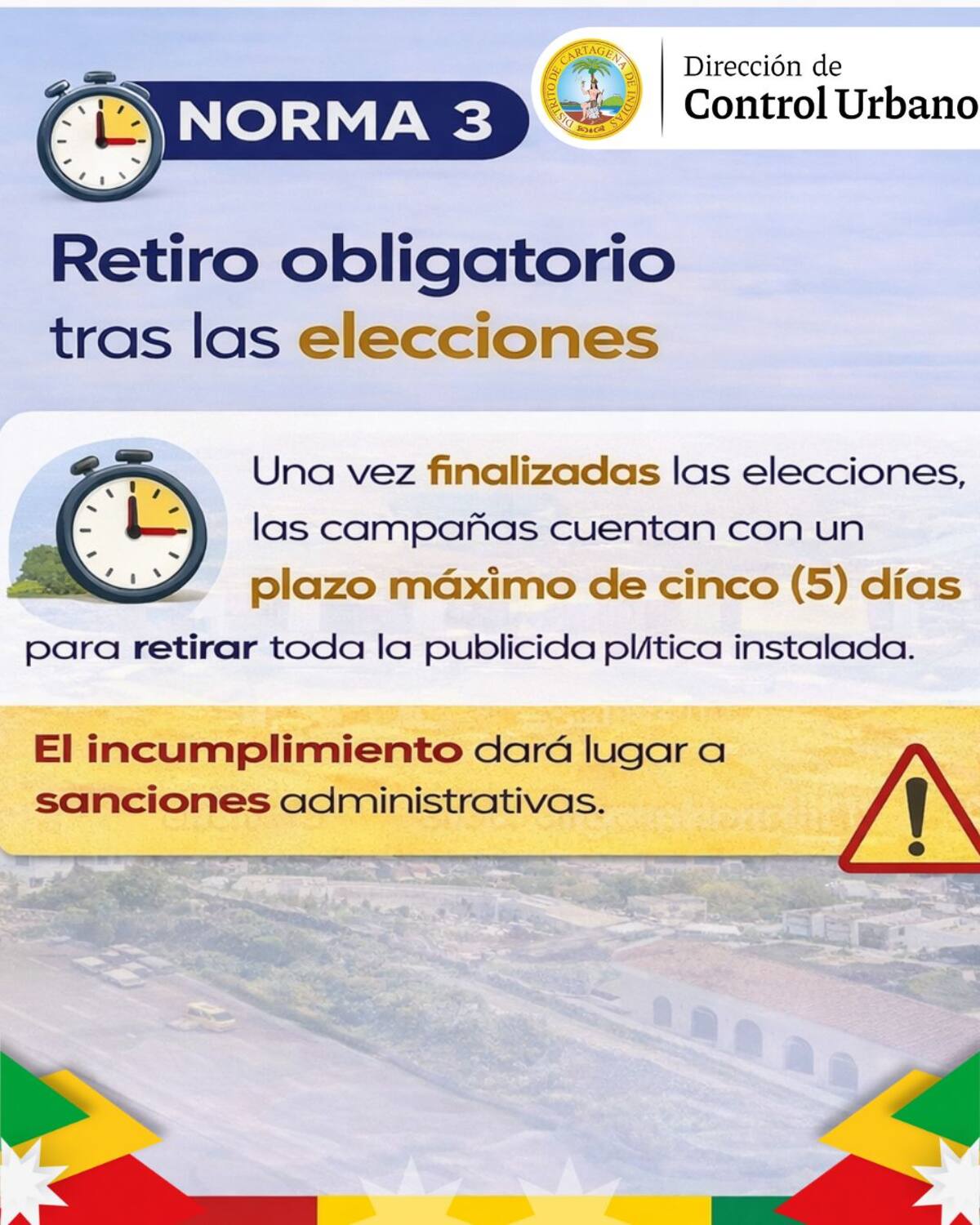 Norma 3 sobre el decreto de la propaganda electoral en Cartagena. // Foto: Cortesía - Alcaldía de Cartagena