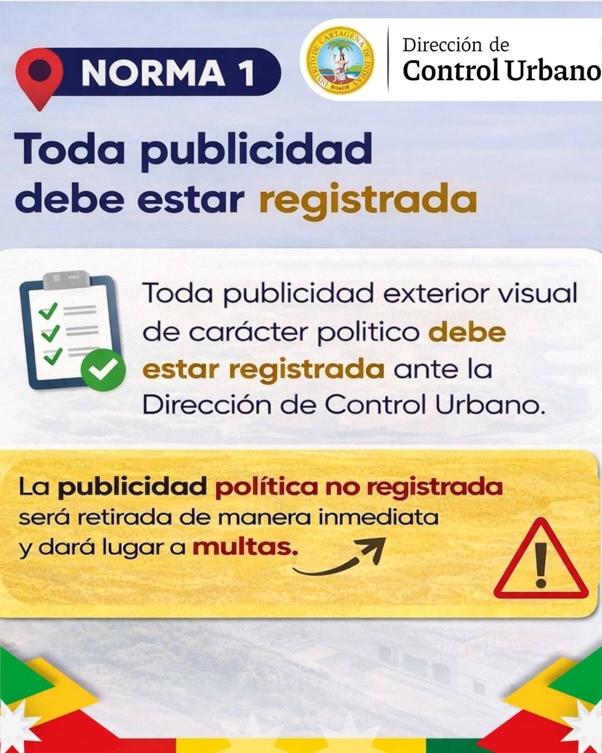 Norma 1 sobre el decreto de la propaganda electoral en Cartagena. // Foto: Cortesía - Alcaldía de Cartagena