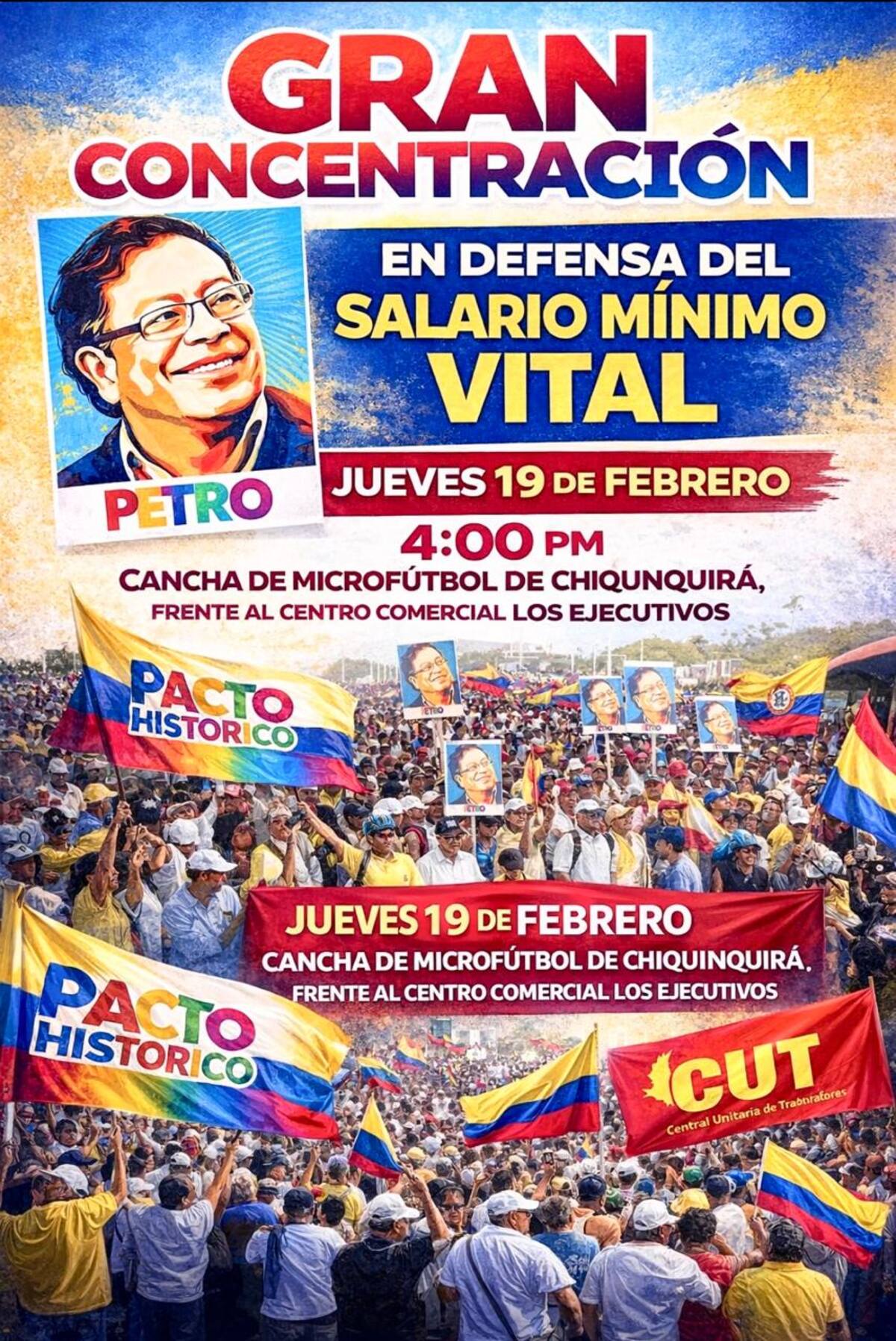 La Central Unitaria de Trabajadores (CUT) confirmó que los manifestantes se concentrarán en la cancha de microfútbol de Chiquinquirá, frente a Los Ejecutivos. // Foto: Cortesía - Central Unitaria de Trabajadores (CUT) Bolívar.