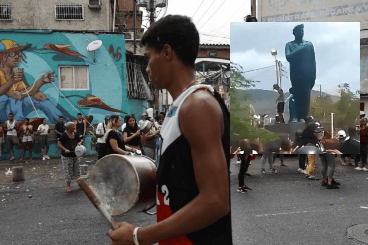 Video: derribaron una estatua de Hugo Chávez en Venezuela y la tensión crece