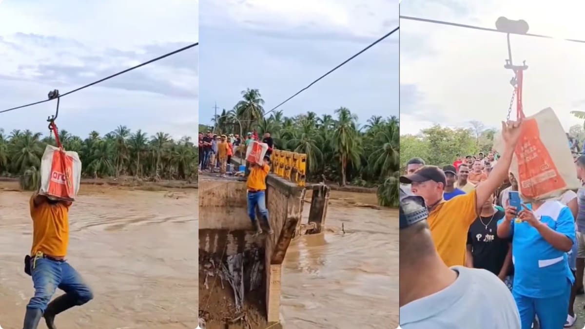 Puente colapsado en San Juan de Urabá obliga a arriesgado cruce. // Foto: tomada de internet