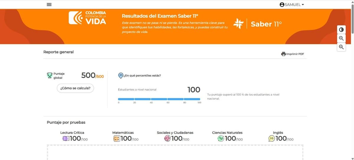 Estudiante de un colegio en Cundinamarca sacó el máximo puntaje de las pruebas Saber 11. // Foto: tomada de Facebook.