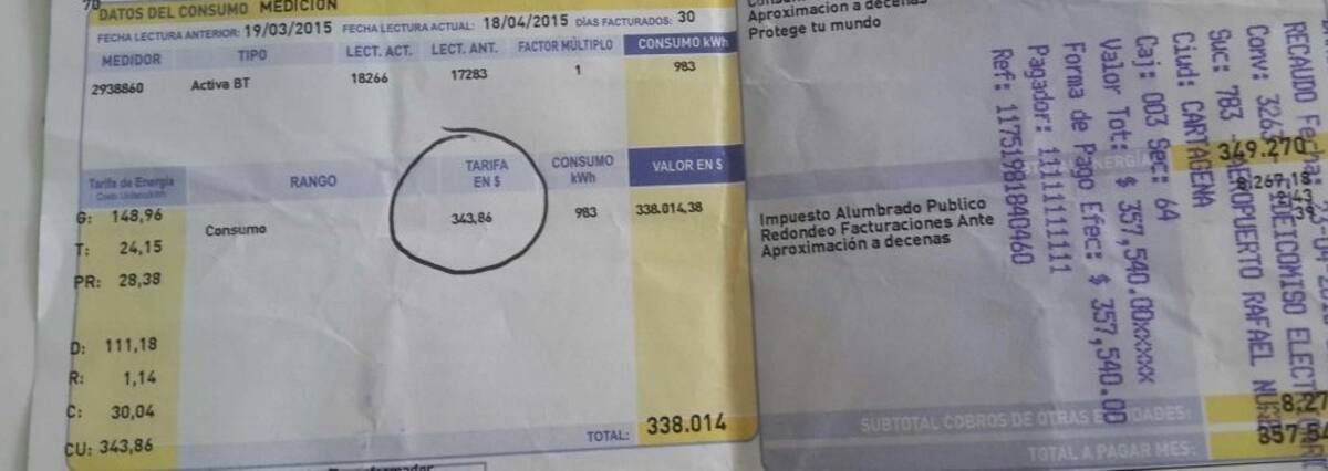 343,86 fue la tarifa para el mes de abril, del ciudadano reportero. CORTESÍA