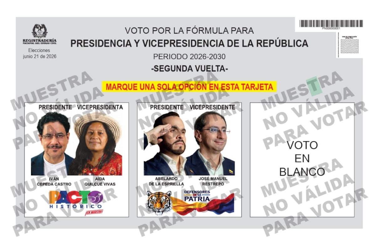 Registraduría revela el tarjetón electoral para la segunda vuelta presidencial. // Foto: Colprensa