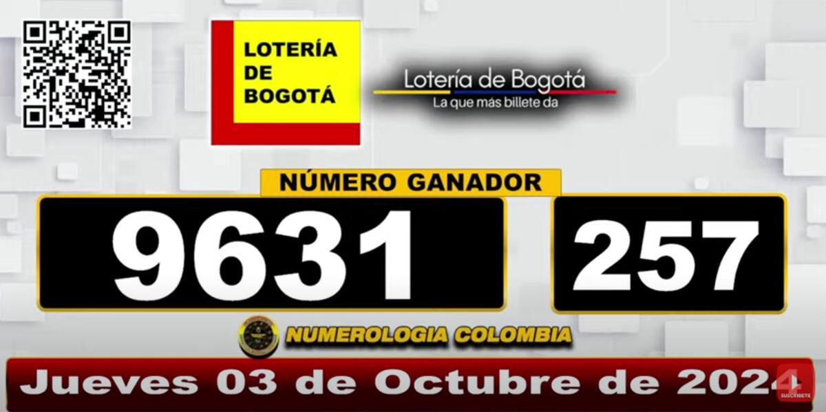 Resultado de la Lotería de Bogotá 03 de octubre. // Foto: Captura.