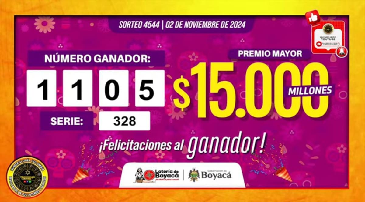 Resultado de la Lotería de Boyacá sábado 2 de noviembre.