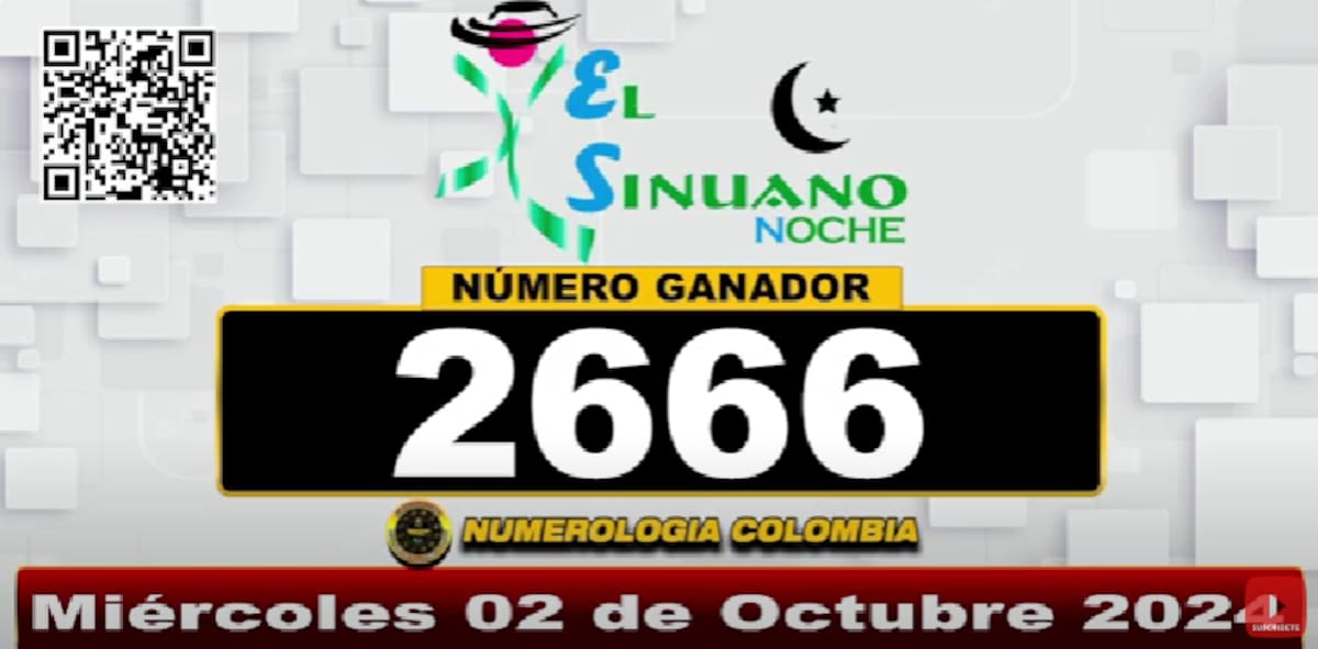 Resultado de Sinuano Noche 02 de octubre. // Foto: Captura.