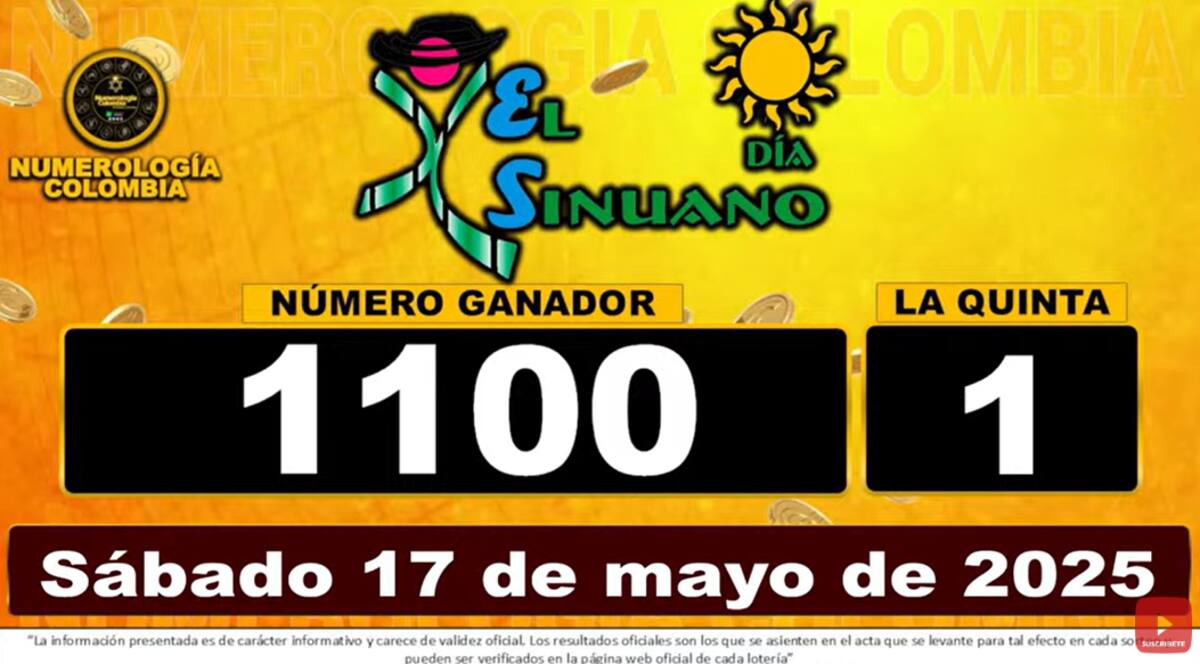 Resultado del Sinuano Día del 17 de mayo de 2025. // Captura de pantalla