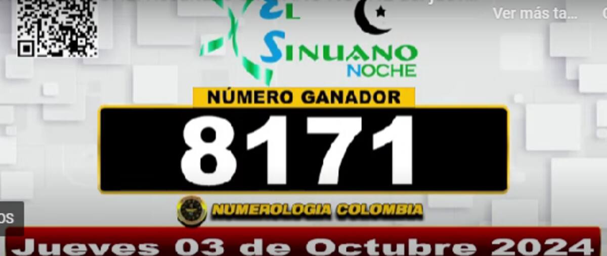 Resultado del Sinuano Noche 03 de octubre. // Foto: Captura.