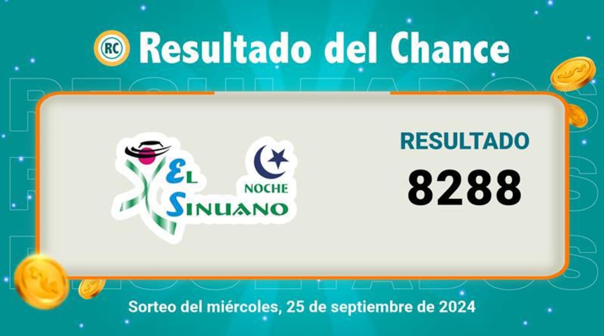 Resultado del sorte del chance El Sinuano Noche del 25 de septiembre del 2024. // Foto de internet