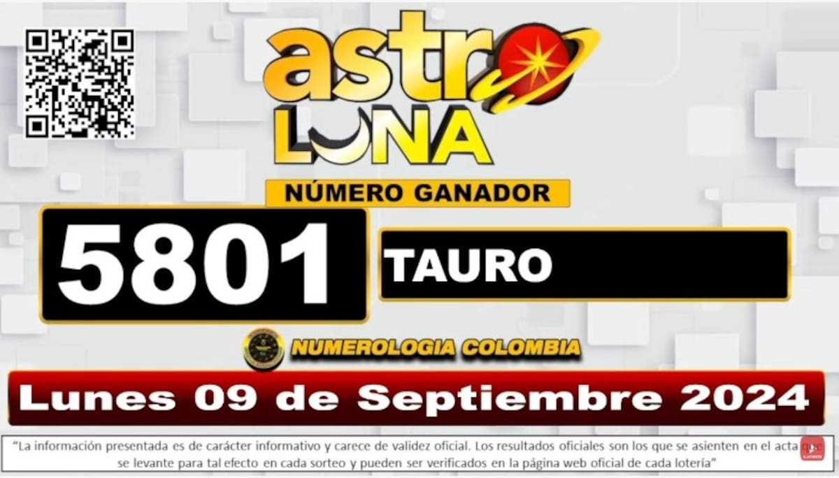 Resultado del sorteo de Astro Luna del lunes 9 de septiembre de 2024. // Foto tomada de internet.