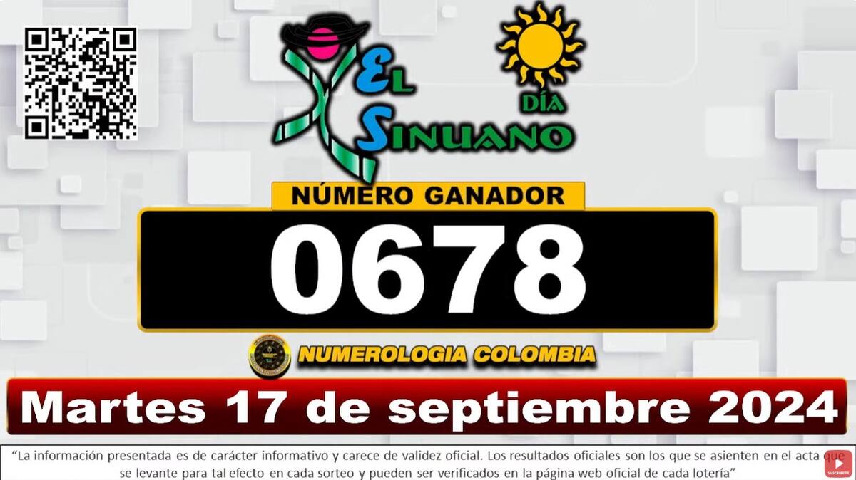 Resultado del sorteo de El Sinuano Día del martes 17 de septiembre de 2024.