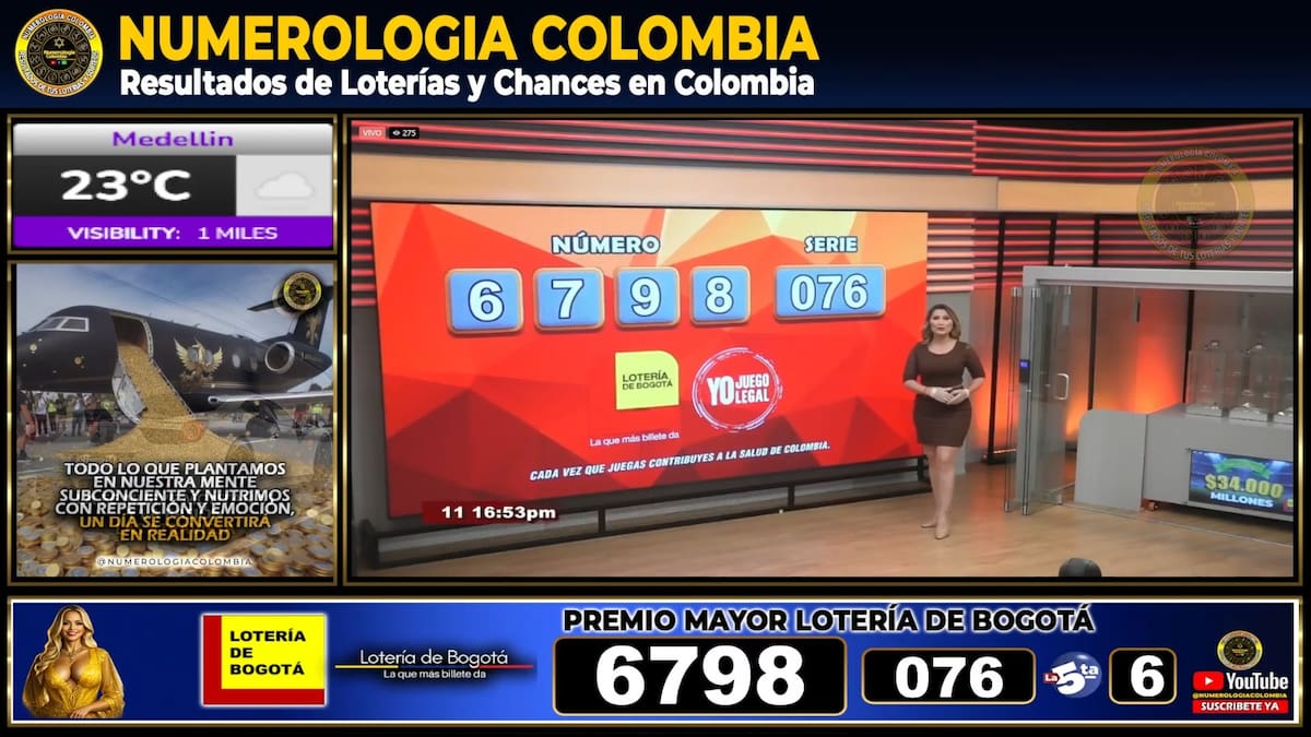 Resultado del sorteo de la Lotería de Bogotá del 16 de julio de 2026. // Foto: captura de pantalla de Youtube @NumerologíaColombia