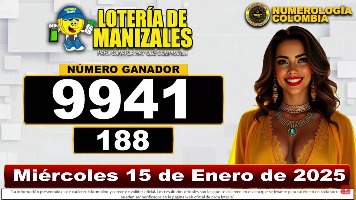 Resultado del sorteo de la Lotería de Manizales del 15 de enero del 2025. // Foto de internet