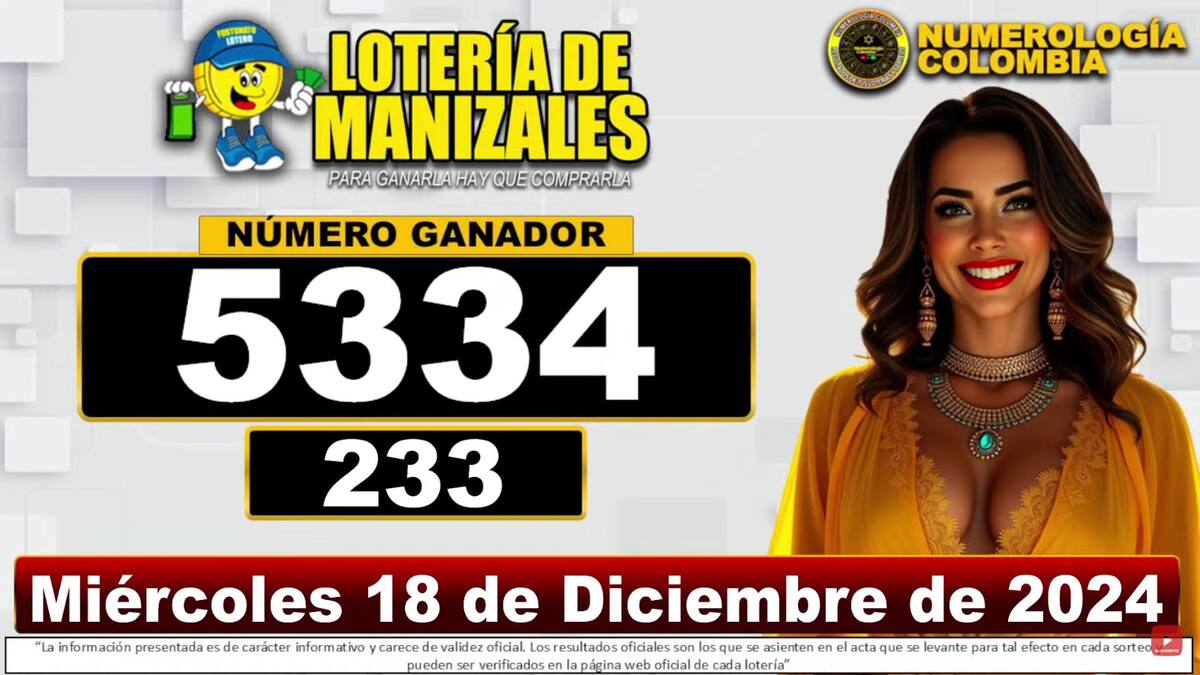 Resultado del sorteo de la Lotería de Manizales del 18 de diciembre del 2024. // Foto de internet