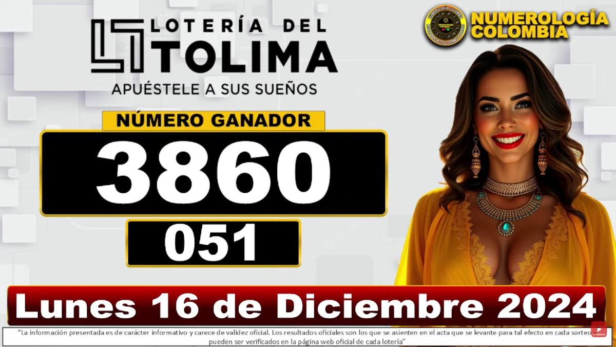 Resultado del sorteo de la Lotería del Tolima del 16 de diciembre del 2024. // Foto de internet