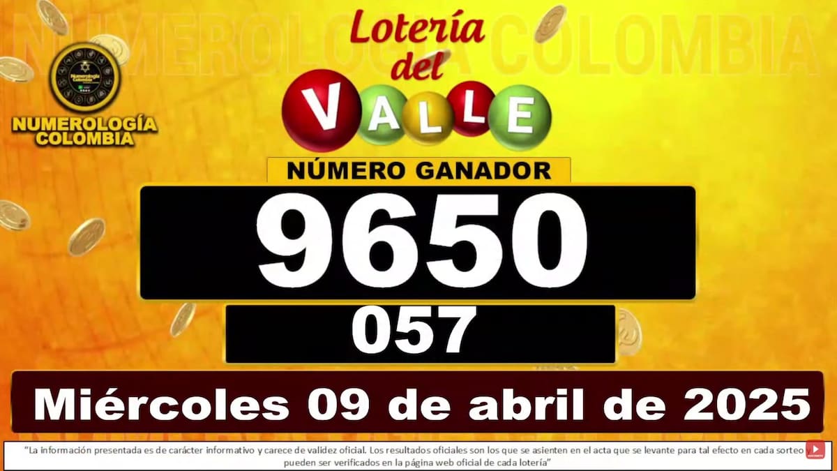 Resultado del sorteo de la Lotería del Valle del 9 de abril del 2025.