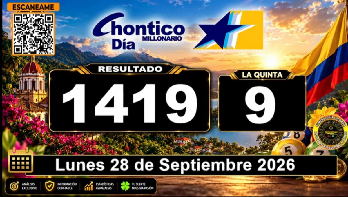 Resultado del sorteo del chance Chontico Día del 28 de septiembre de 2026. // Foto: captura de pantalla de Youtube @NumerologíaColombia
