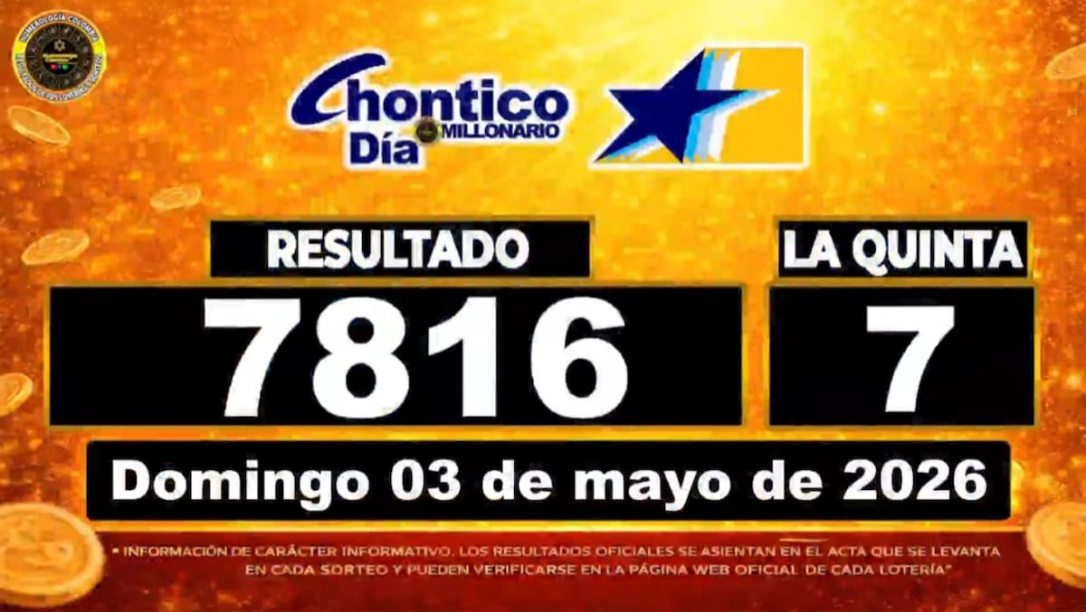 Resultado del sorteo del chance Chontico Día del 3 de mayo de 2026. // Foto: captura de pantalla